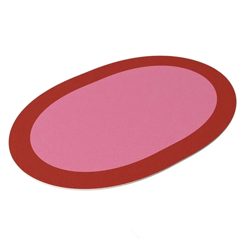 Manteles individuales de PU para mesa, impermeables, antideslizantes, aislantes, de cuero, estilo navideño, posavasos, alfombrilla elíptica bicolor