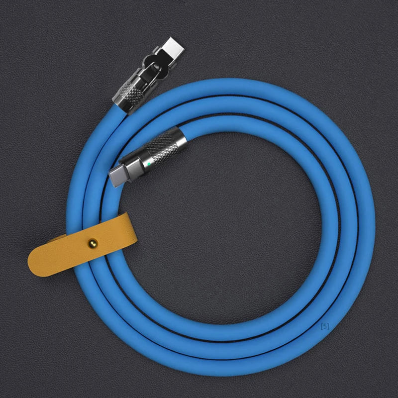 Câble de données USB Type-C 120 W 6 A, charge ultra rapide, coudé à 180 °, en silicone, type-c, 1 m/2 m