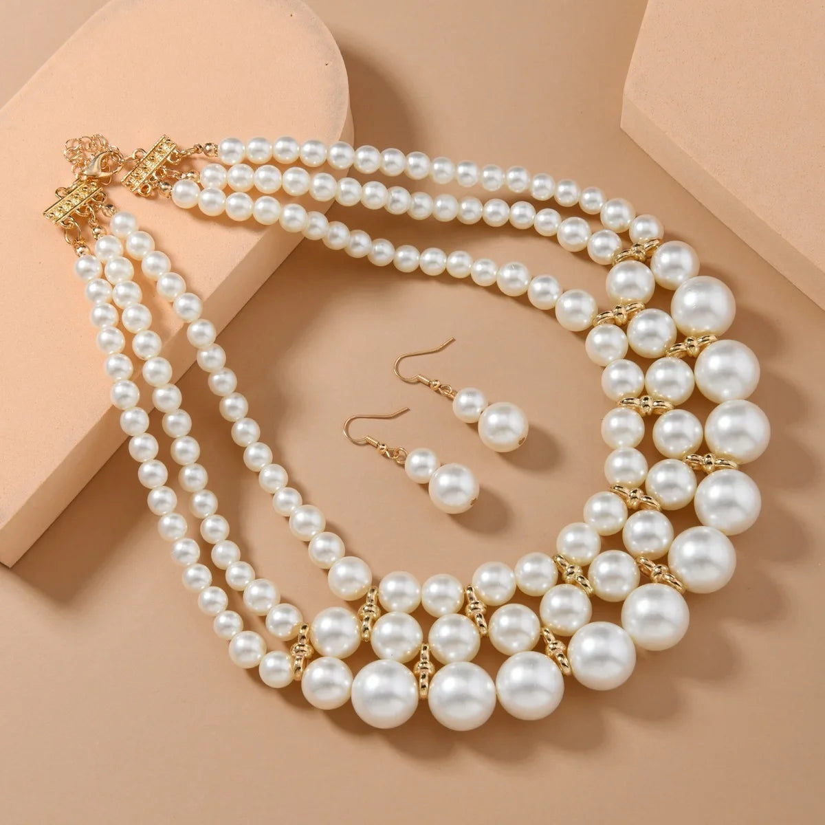 Conjunto de joyas de novia para boda, de nueva moda, collar y pendientes de perlas de imitación hechos a mano de varias capas, accesorios de fiesta para mujer