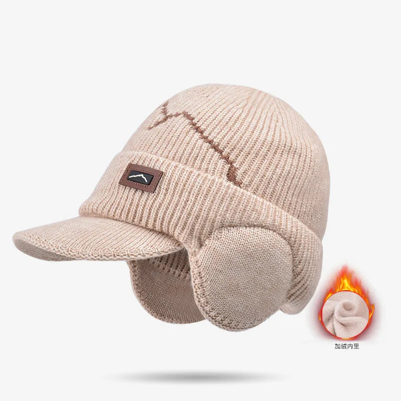 Men's Thermal Cycling Cap with Ear Flaps Winter Fleece Lined Knit Hat for Cold Weather Outdoor Bike Riding