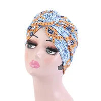 Gorro de turbante para mujer, estilo bohemio, de algodón, con nudo superior, turbante africano, gorro indio, accesorios para el cabello para mujer, gorro para quimioterapia