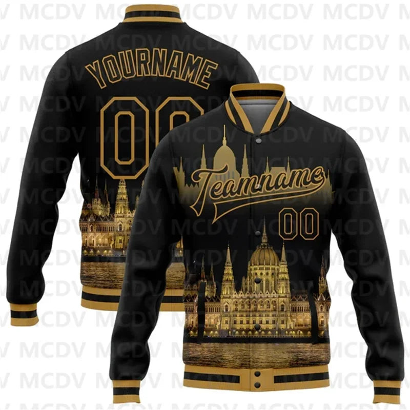 Pittsburgh City Edition Varsity-jakke – Tilpasset 3D-bomberjakke i svart og gull