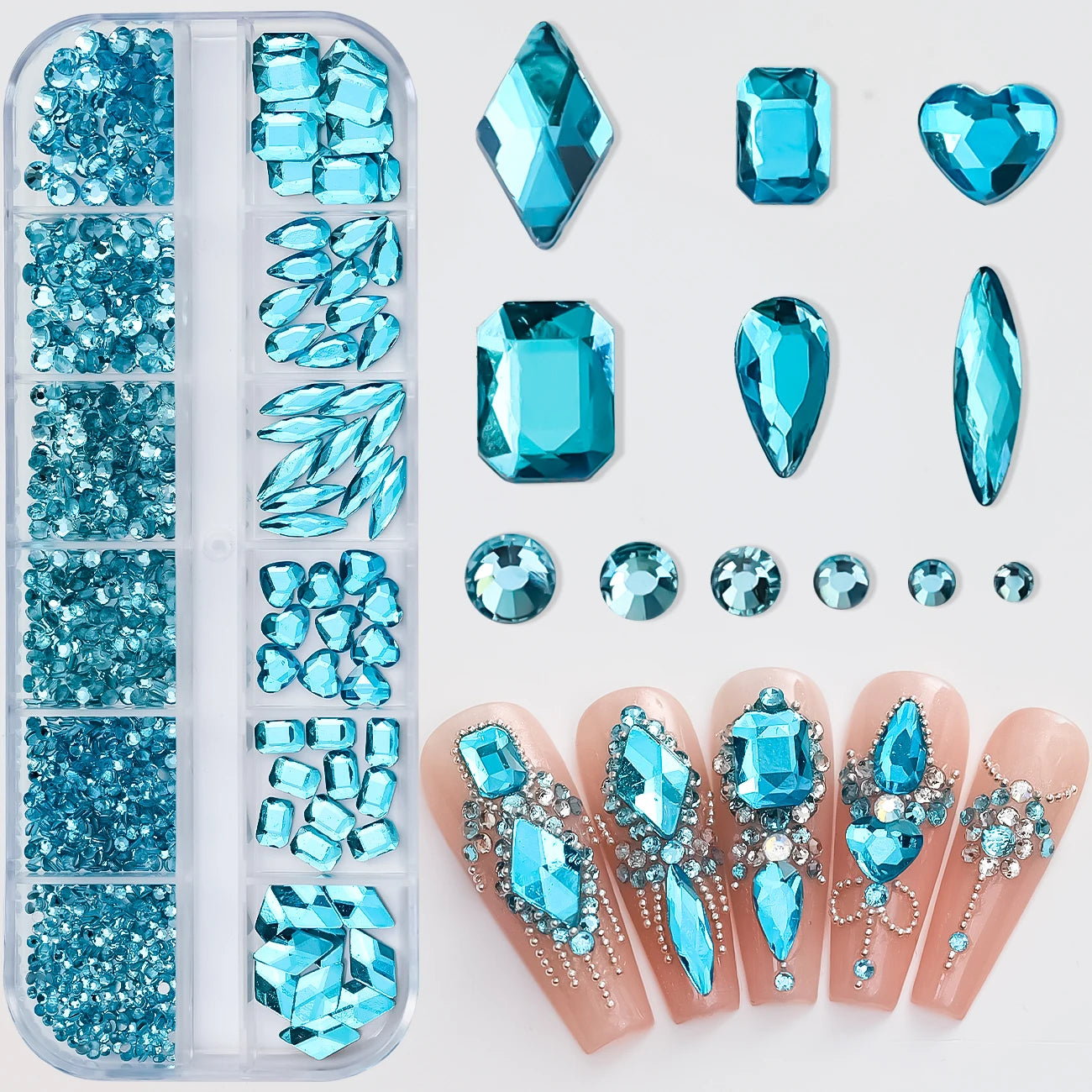 180 Uds. diamantes de imitación de cristal AB de espalda plana, gemas de diamantes de formas múltiples, piedras de cristal azul púrpura para decoración de uñas DIY