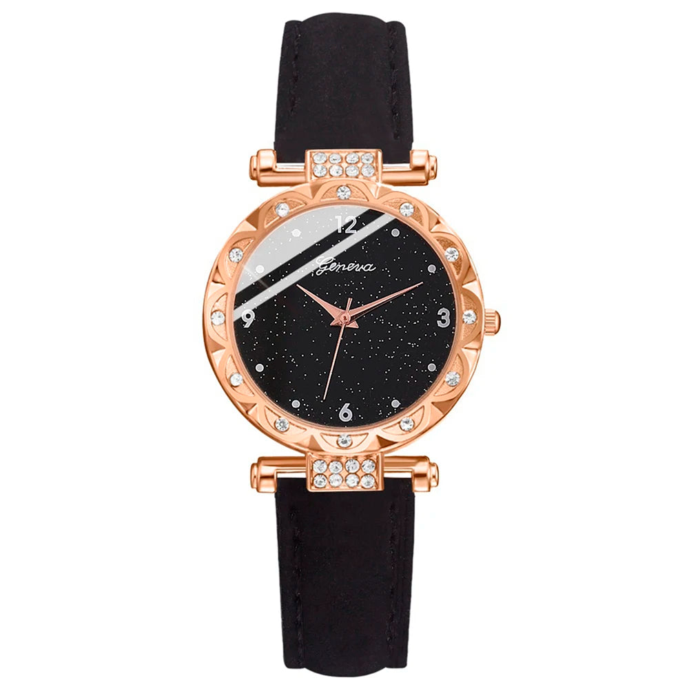 Relojes de mujer, juego de 5 piezas, lujoso, con diamantes de imitación, a la moda, elegante, de cuarzo, para niña, regalo con pulsera