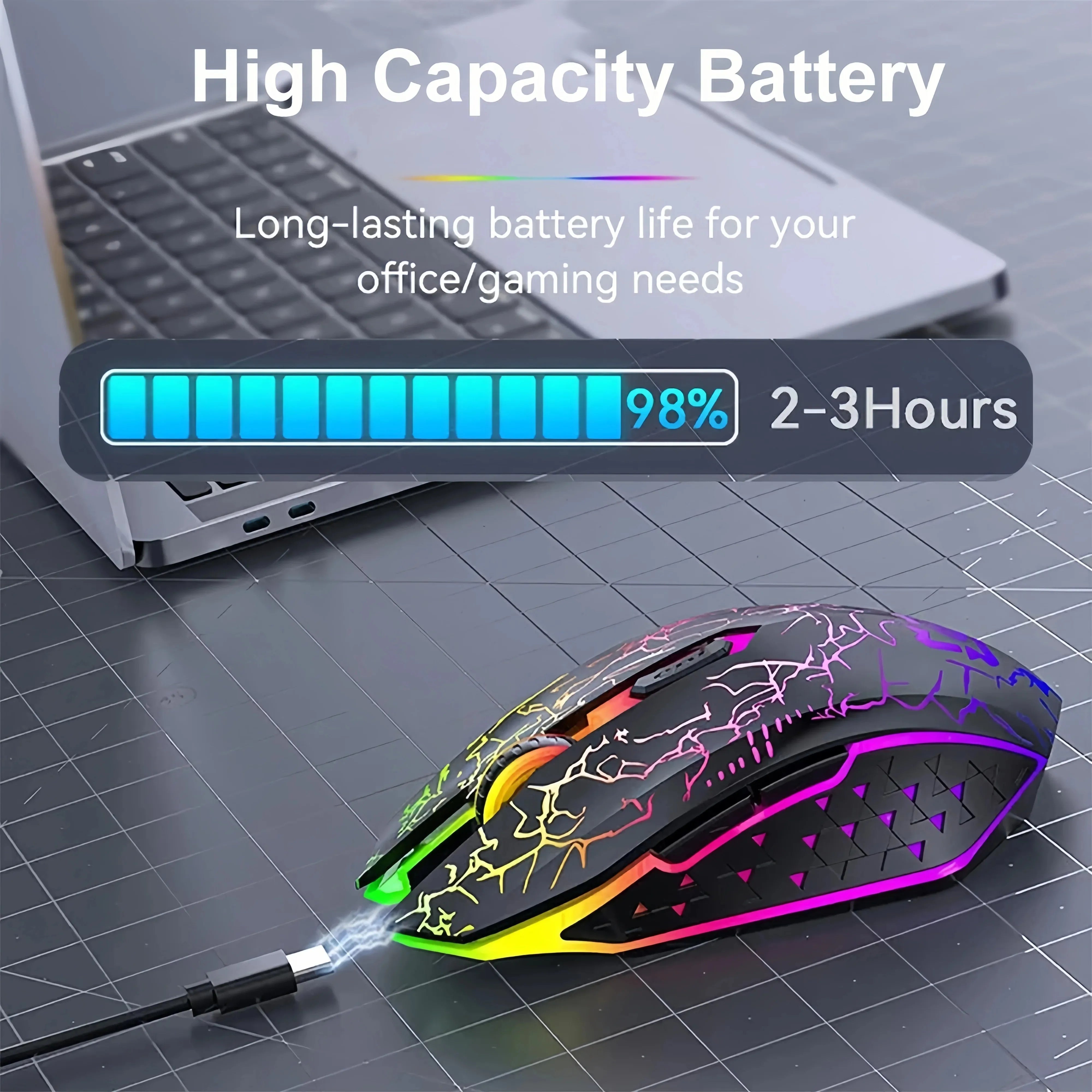 Ratón inalámbrico Bluetooth 5.2, ratón RGB para juegos, ratón silencioso, ratón recargable, ratón de 800-1200-1600 DPI, ratones para PC portátil Macbook