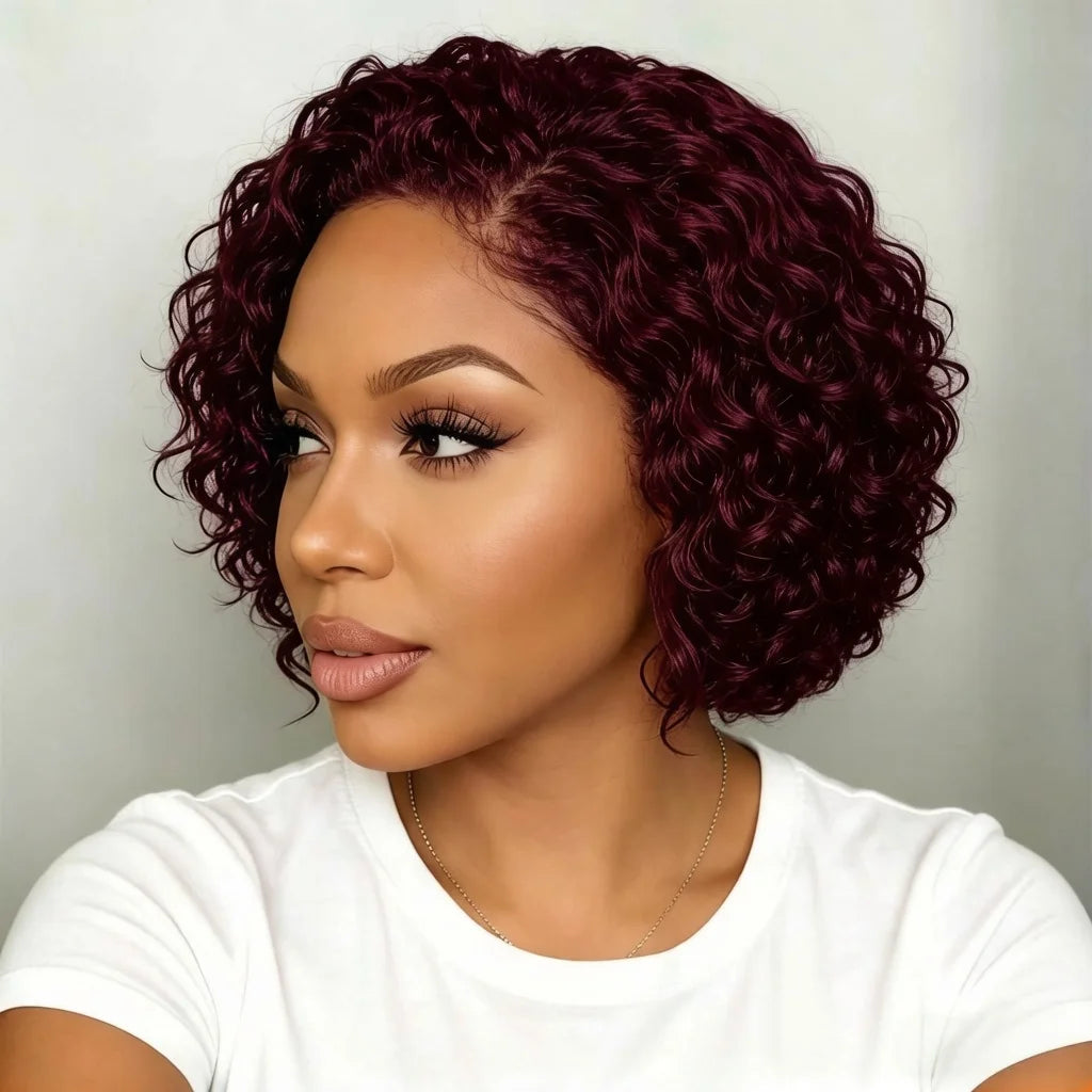 13x4 Lace Front Wig Pixie Cut Curly Brazilian Human Hair Wig 8 Inches Short Bob Wig For Women 180% Density