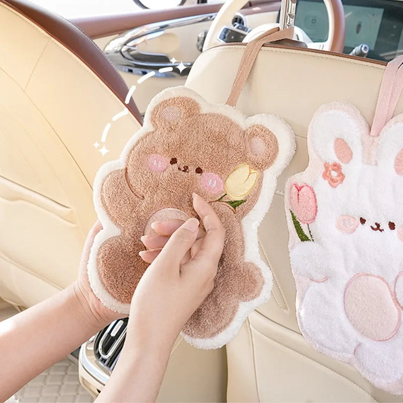 1pc Hand Towel Hanging Cartoon Square Scarf Thick Absorbent Towel Coral Velvet Cute Tong Hand Towel