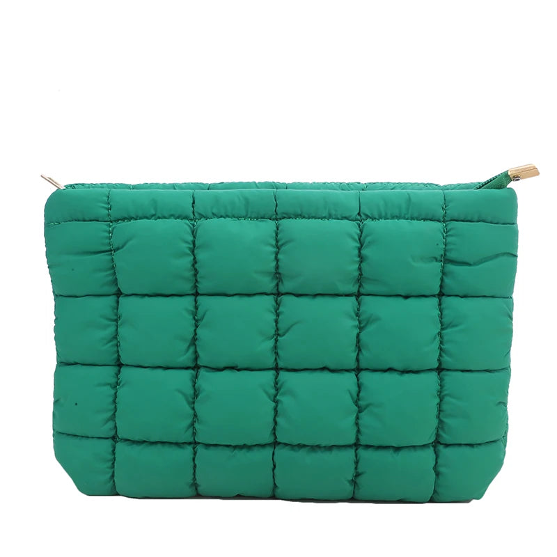 Neceser acolchado para mujer, bolsa de almacenamiento de maquillaje acolchada, neceser hinchable, bolsa organizadora de cosméticos grande, bolso de mano, estuche de belleza