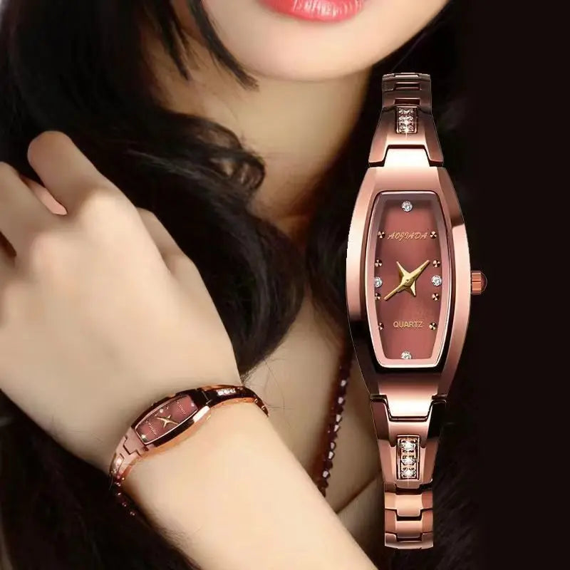 Pequeños Relojes de Pulsera Dorados Retro para Mujer Relojes de Pulsera Vintage con Brazalete de Acero Relojes de Pulsera de Cuarzo Negros Reloj Mujer