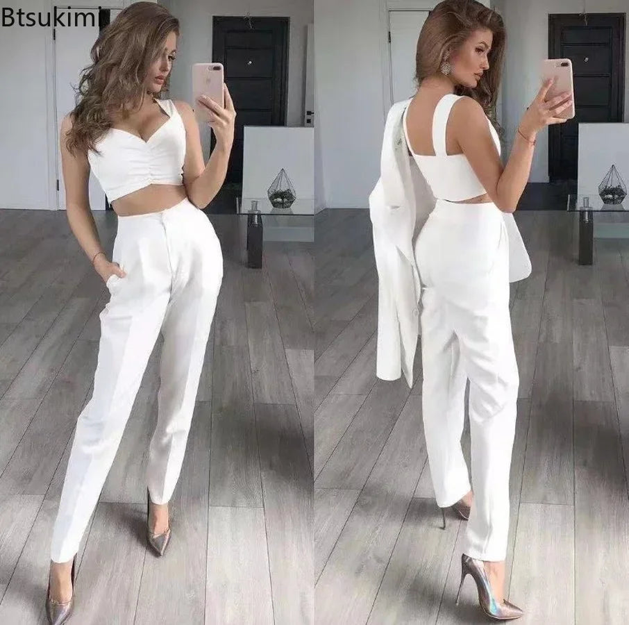 Ensemble 3 pièces élégant pour femme, veste, gilet et pantalon, respirant, col rabattu, pour le bureau