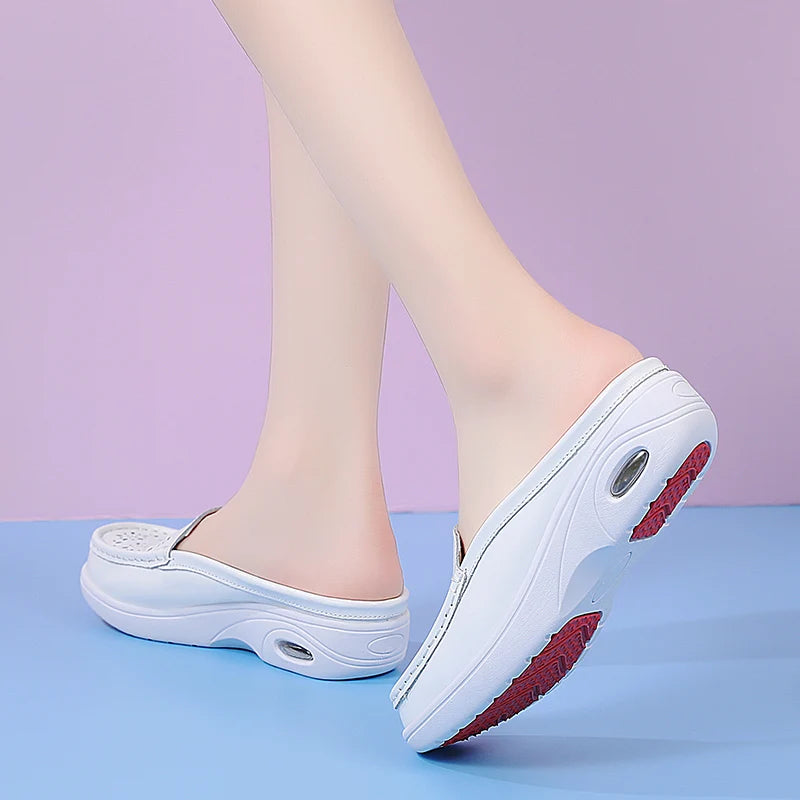 STRONGSHEN Women Half Slippers Slip-On Nursing Shoes Comfortable Sole Prevents Sliping Flat Supportive Medical Uniform Footwear