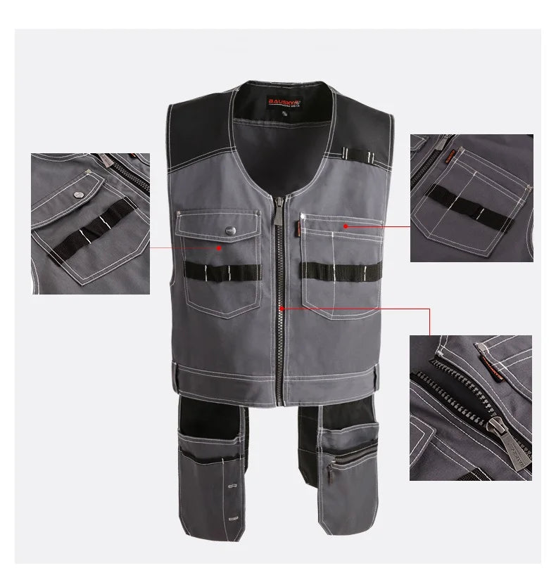 Ropa de trabajo Chaleco para hombre Ropa de trabajo con múltiples bolsillos Chaleco de trabajo Chaleco para mantenimiento Bolsillos con cremallera