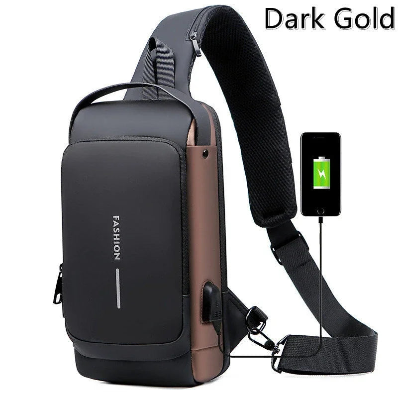 Bolso de pecho antirrobo para hombre: seguro, compacto y listo para cargar con USB