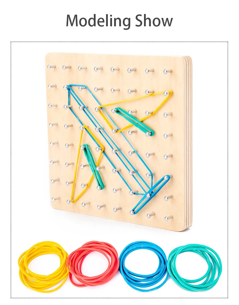 Juego de juguetes de madera Montessori de matemáticas para niños, figuras geométricas, banda elástica, tabla de clavos, juguete educativo creativo, regalo de Navidad ideal