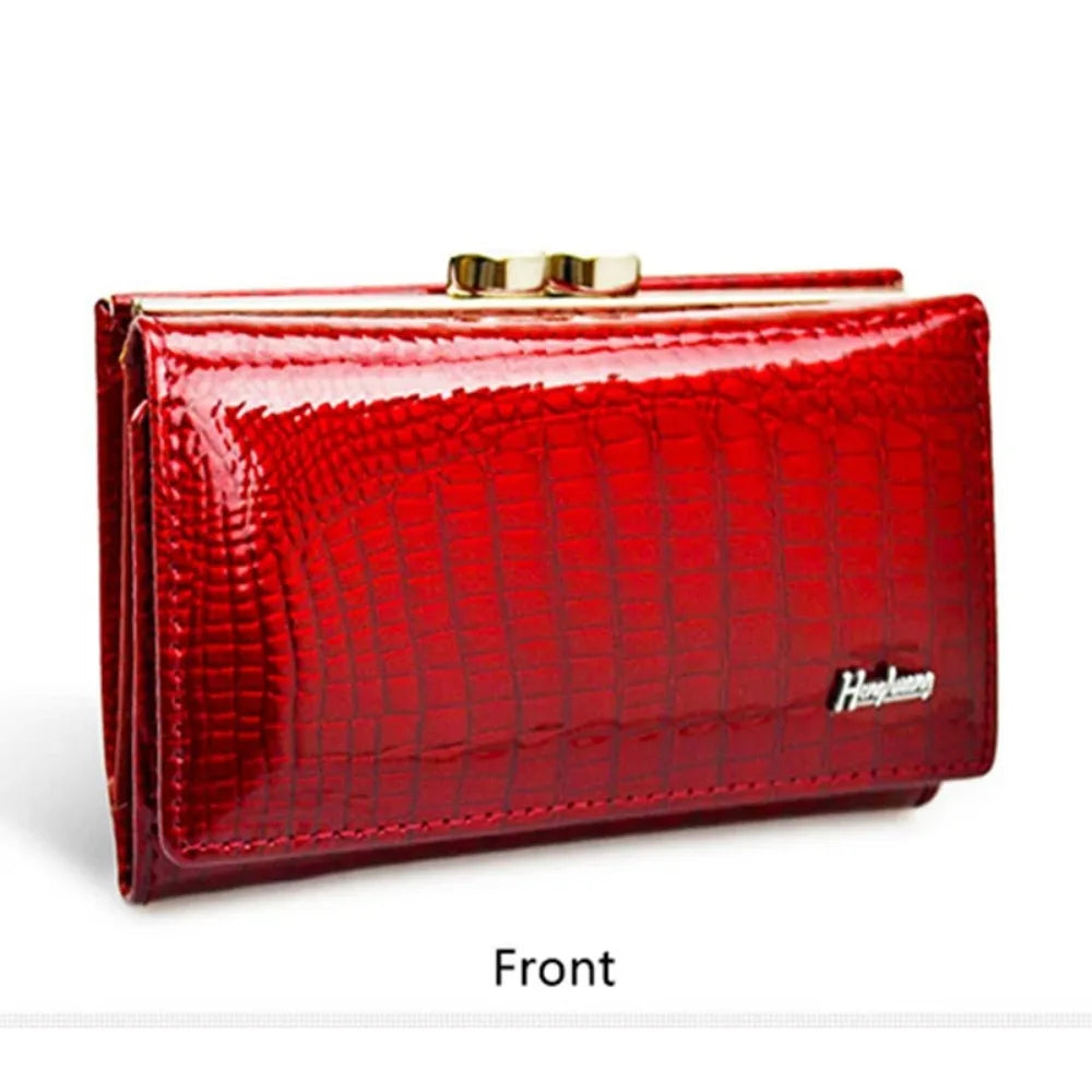 Cartera de piel charol de lujo para mujer Estilo euro-americano Monedero de diseñador Piel de vaca Patrón de cocodrilo Compacta Alta calidad