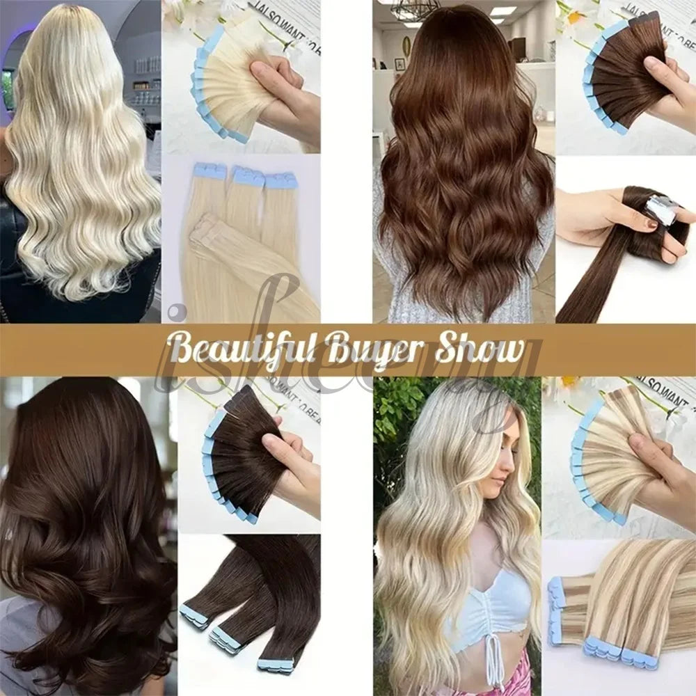 Mini Tape in Human Hair Extensions Machine Remy Adhesive Seamless Tape In Hair Straight Hair Extensions 10pcs/pack 12-24 Inches