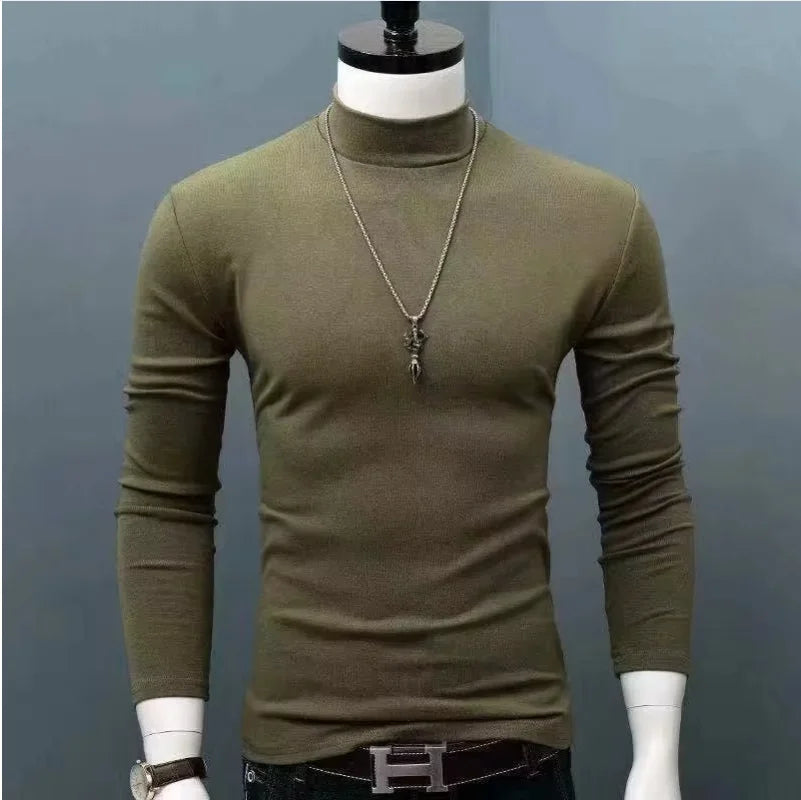 Camiseta de algodón de cuello alto y corte ajustado para hombre