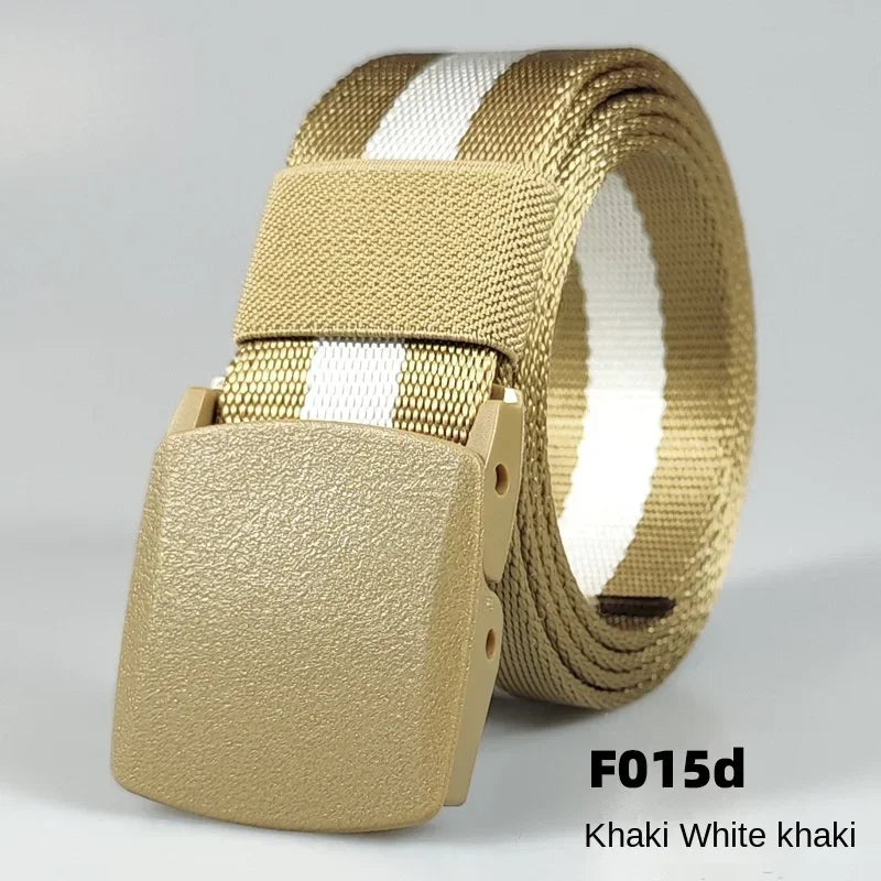 Ceintures en nylon à boucle automatique pour femmes, en toile, pour voyage en plein air, pantalons de sport haut de gamme, ceintures non métalliques pour hommes, blanc, noir, bleu, rouge