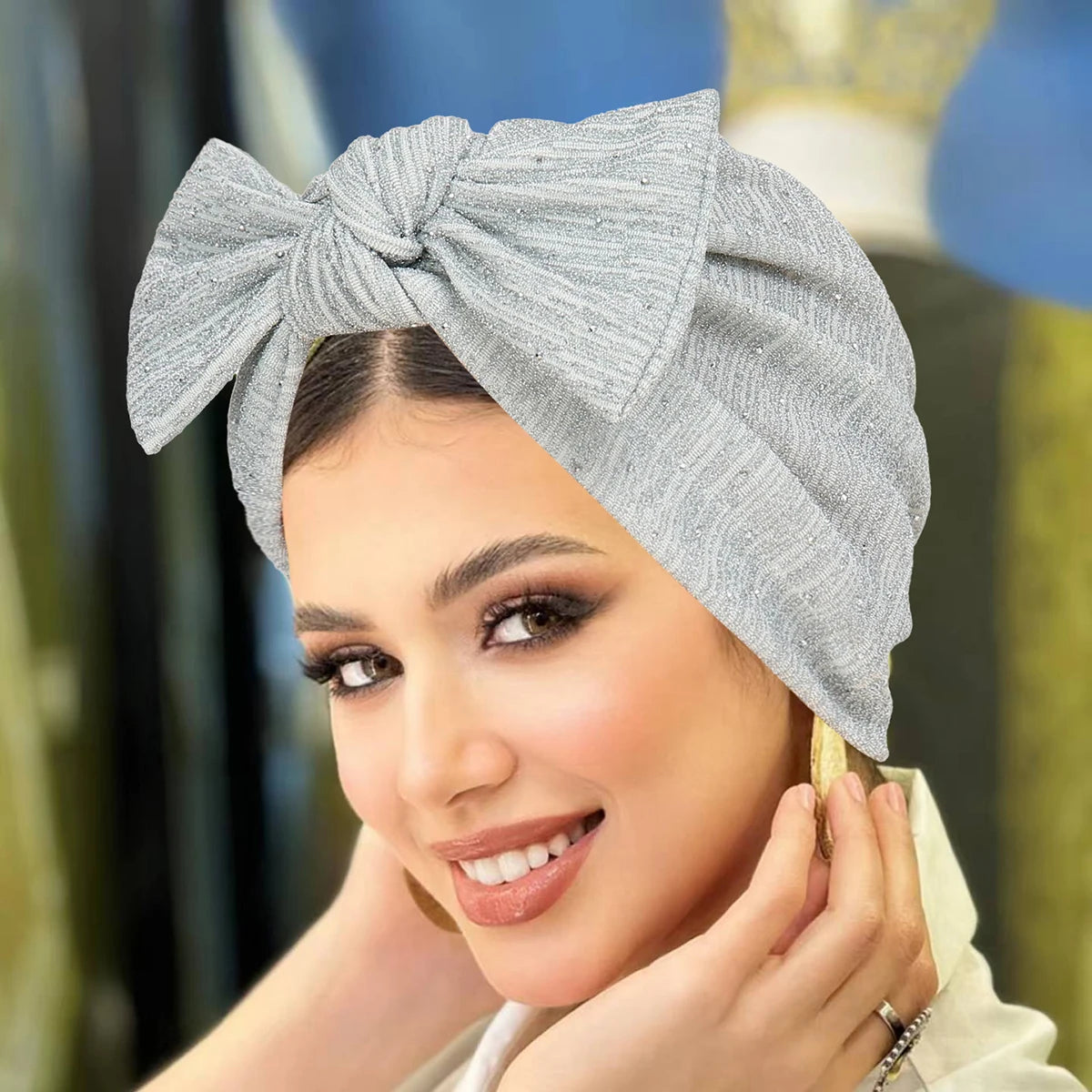 Moda Diamantes de Imitación Hijab de Mujer Lazo Musulmán Señoras Turbante Gorro Suave Elástico Envoltura de Cabeza Pañuelo de Cabeza Sombreros Indios