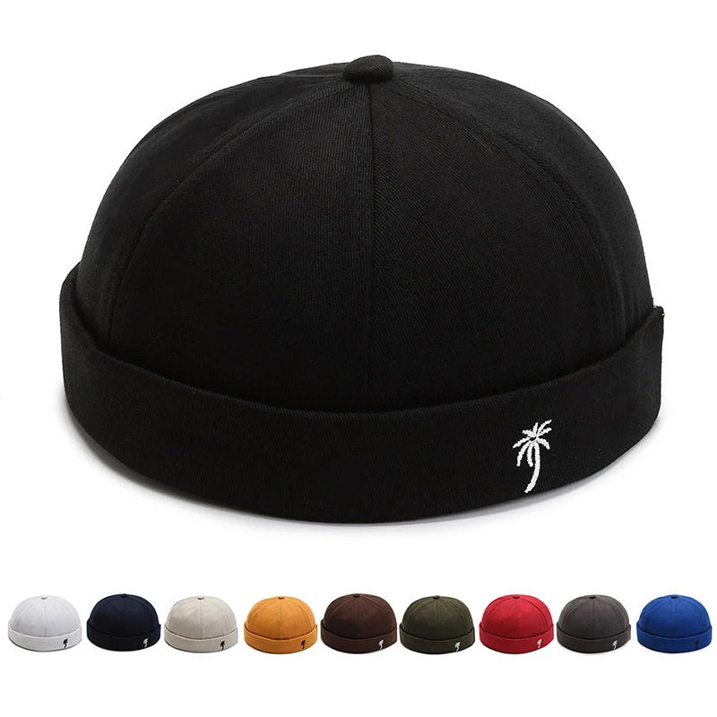 Gorro de punto vintage con bordado de palma para hombre, gorro docker, gorro de propietario de primavera, gorro sin ala unisex de Hip Hop, gorros ajustables