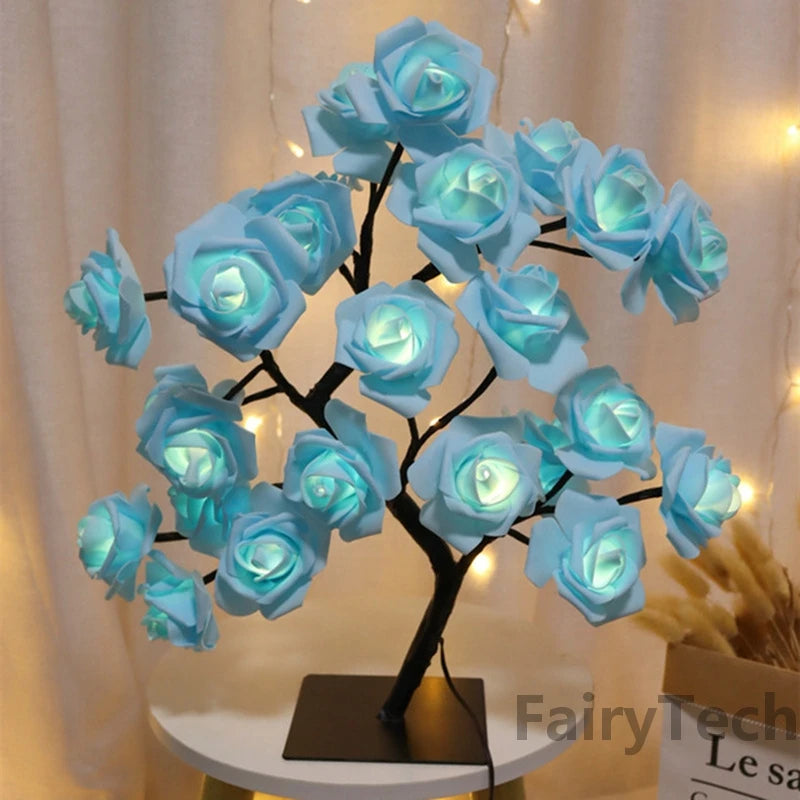 LED-rosenblomstbordlampe USB-juletrelys nattlys hjem fest bryllup soverom dekorasjon morsdagsgave