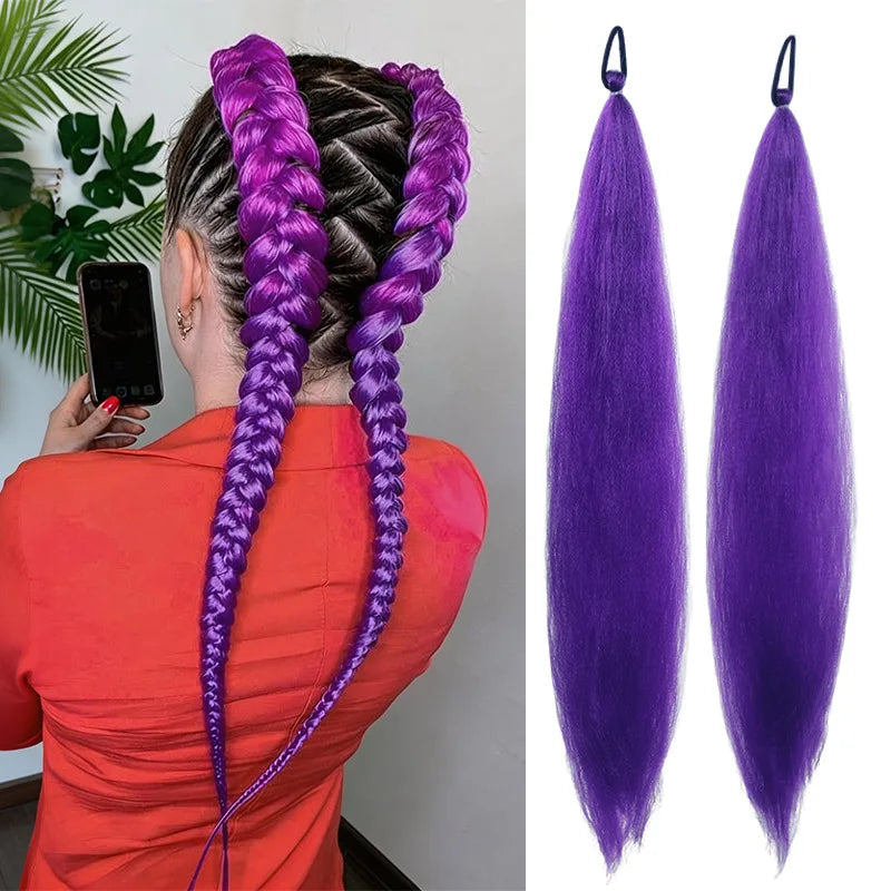 2PCS Synthetic pair of female rubber band boxing color synthetic braided ponytail wig long straight hair heat-resistant ponytail