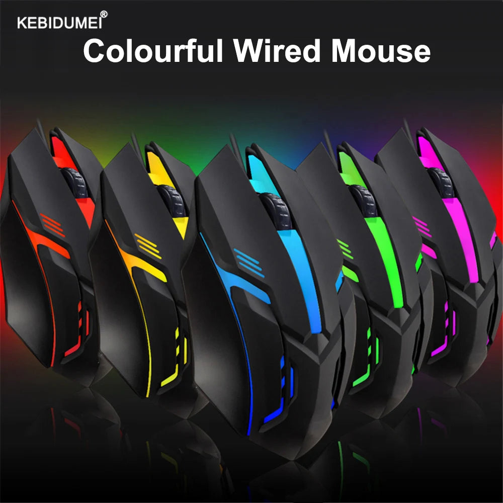 Ratón USB con cable E-Sports, ratón de juegos LED colorido, ratón óptico con cable de 5000 DPI para ordenador de sobremesa, portátil, PC