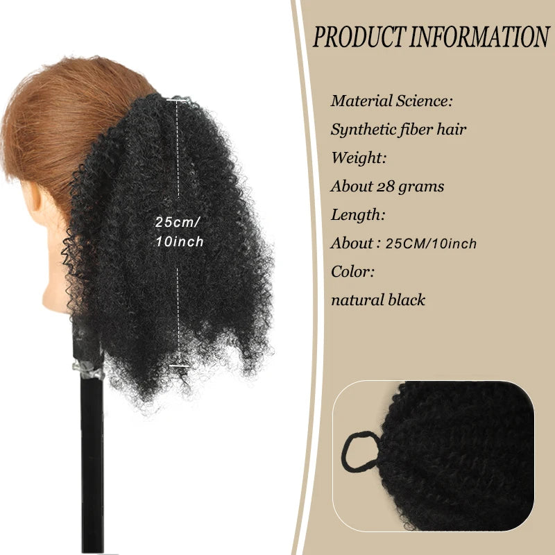 Rubber Band Ponytail Extended 10 inches Short African Curly Ponytail African Women Fluffy Ponytail Synthetic Wig for Daily use