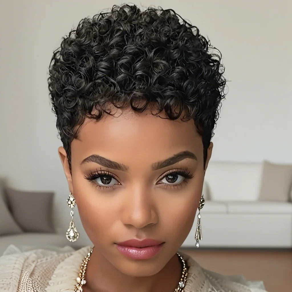 Peluca corta rizada tipo afro kinky