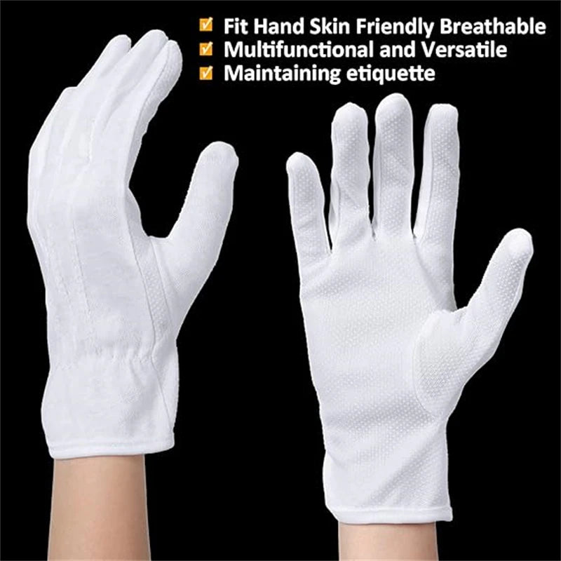 2/5Pairs White Work Gloves for Men Women Non Slip Dots Gloves Cotton Gloves for Costume Guard Tuxedo Formal Jewelry Inspection