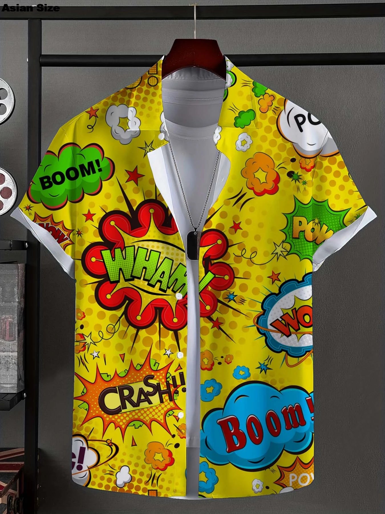 Camisa de hombre a la moda con gráficos novedosos, camisa abotonada, informal, unisex, nueva, de vacaciones, con solapa, manga corta, arte de grafiti