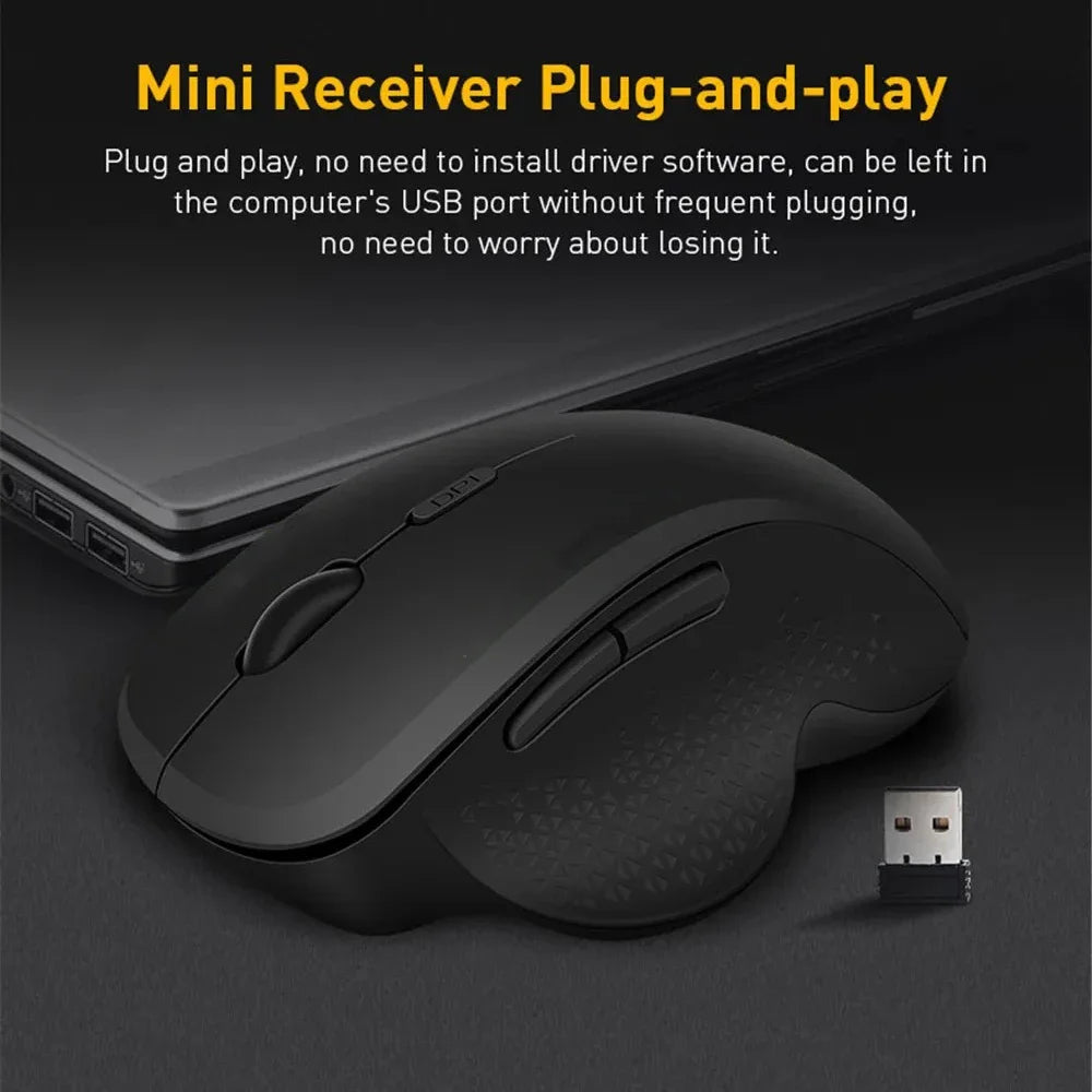Ratón inalámbrico ergonómico para ordenador, ratón óptico para PC con receptor USB, 6 botones, ratones inalámbricos de 2,4 GHz, 1600 DPI para portátil