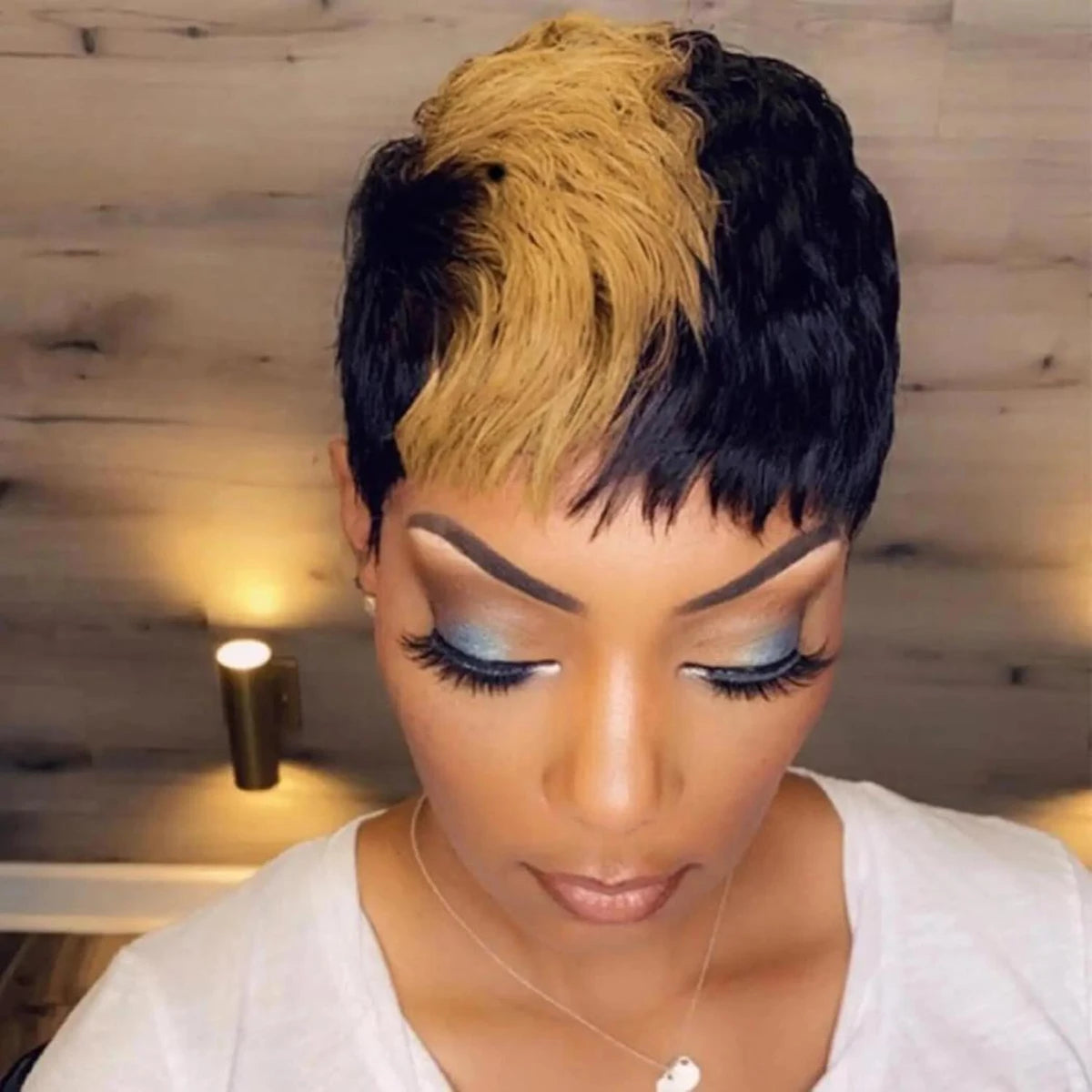 Short Bob synthetic Wig for Pixie Cut wigs Glueless Wig None Front Wig with Bangs Straight Full