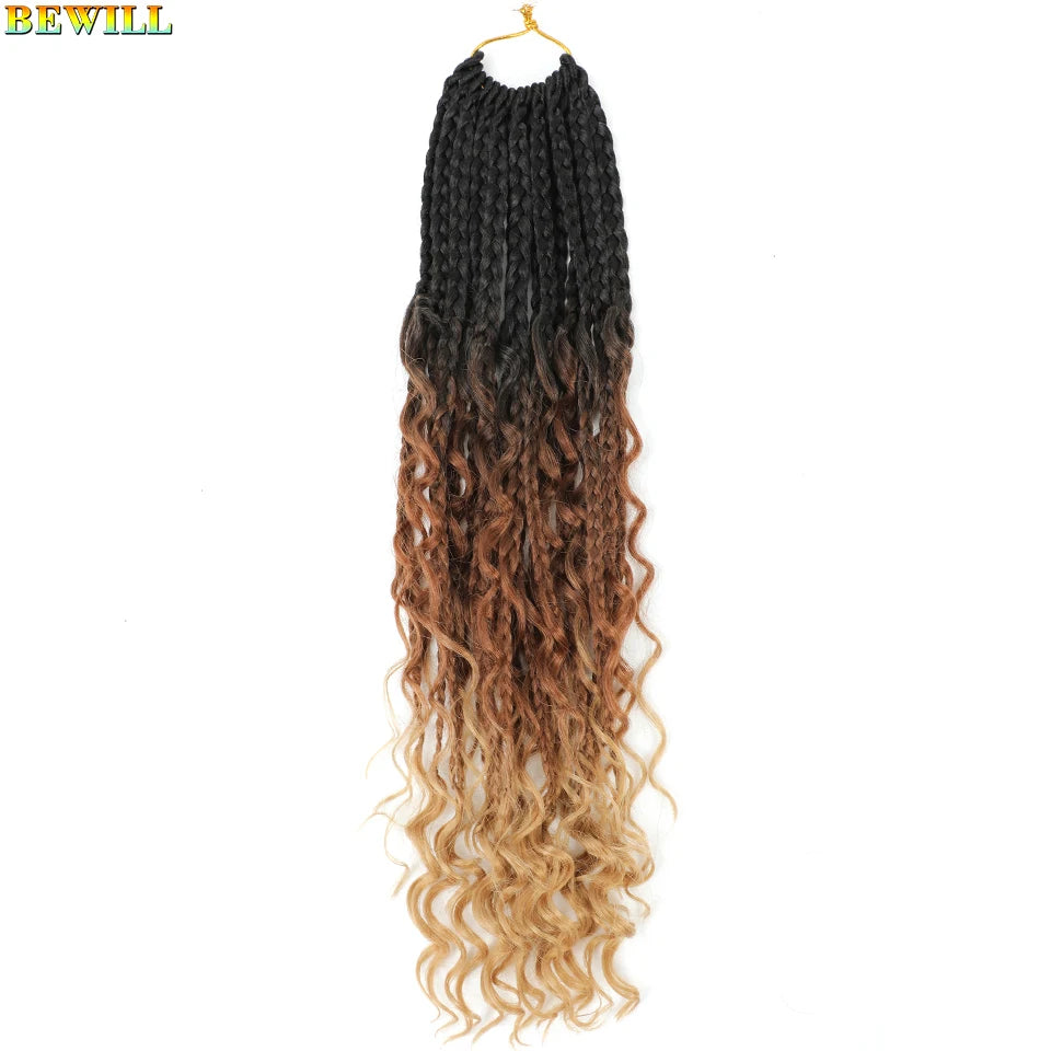 18" Long Boho Braids Extensions Goddess Box Braids Crochet Hair Black Purple Pink Synthetic Braiding Hair Bohemian Hippie Braids