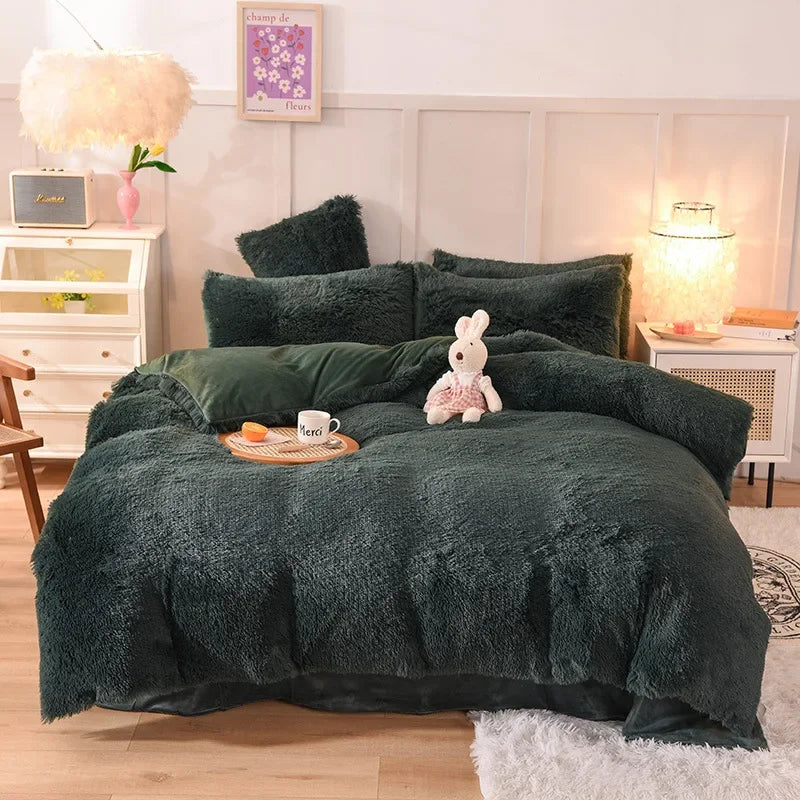 Juego de funda nórdica de felpa de lujo de 3/4 piezas – Ropa de cama cómoda y suave, perfecta para el confort del dormitorio, ideal para habitaciones de invitados y estética de dormitorios universitarios.