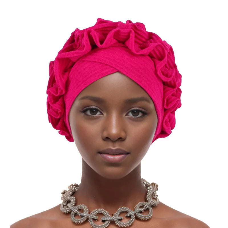 Ruffle Flower Women's Turban Cap Female Headscarf Bonnet African Headwraps Indian Hats Muslim Headwear Hat Turbante Mejur