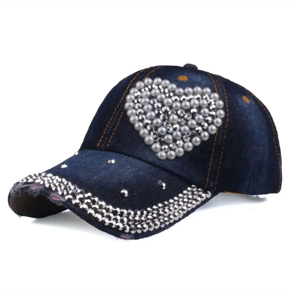 Rhinestone Heart Ponytail Cap