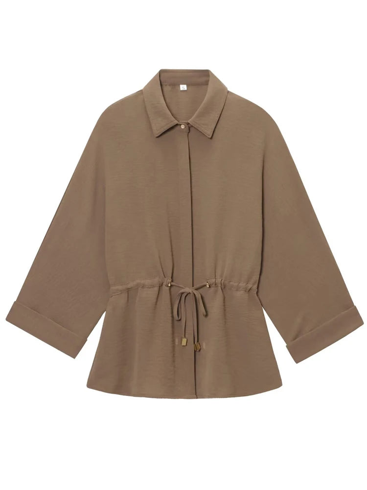 Conjuntos de pantalón para mujer de verano, camisa y blusa, tops, pantalón, conjunto de dos piezas para mujer, camisa de manga corta marrón, traje de pantalón para mujer