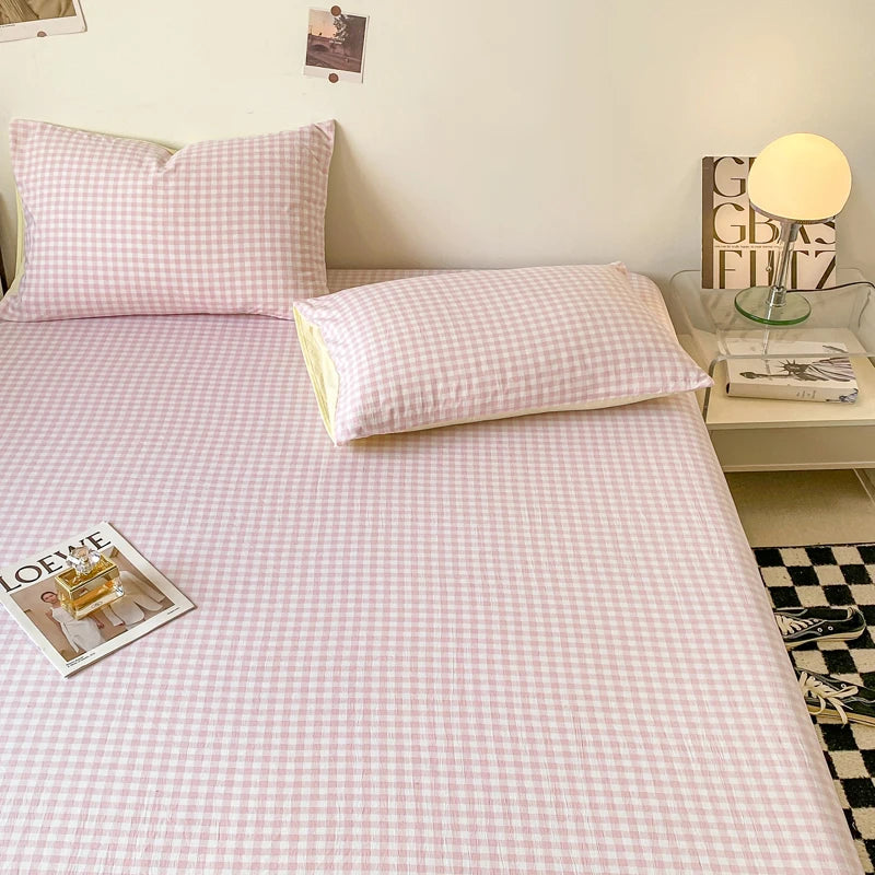 Sábana Ajustable Estilo Plaid, Funda de Cama Suave para la Piel, Sábana Elástica para Habitación de Niñas y Niños, Ropa de Cama para el Hogar (Sin Funda de Almohada)