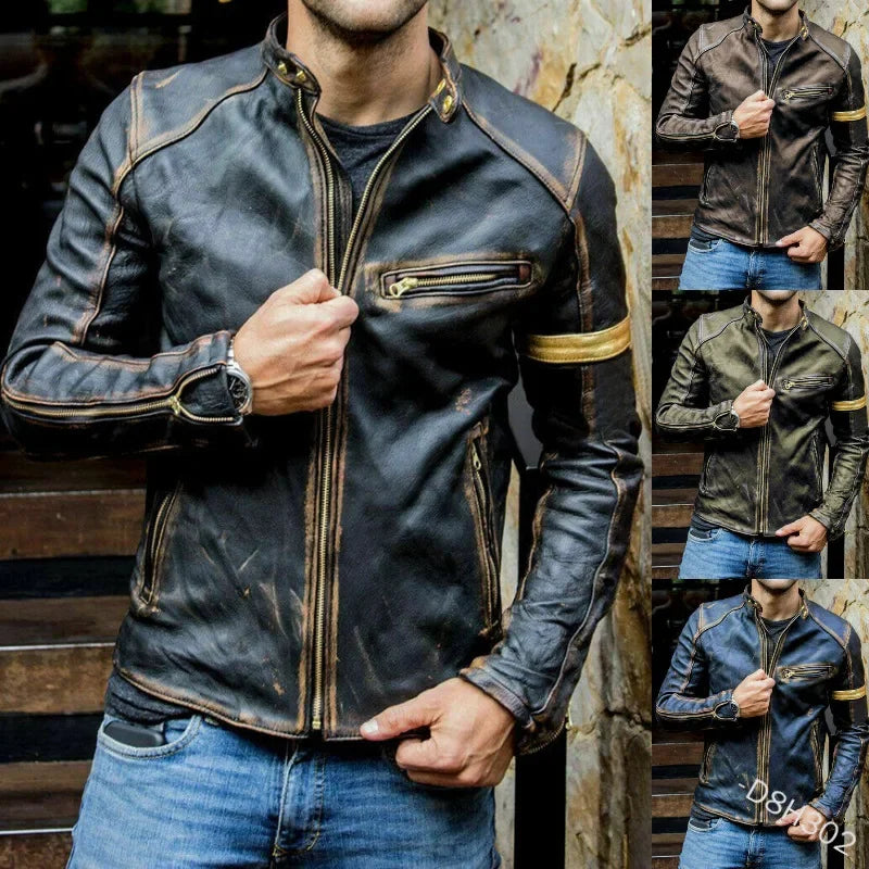 Ropa de cuero casual de hombre europea y americana, chaquetas de motorista con cuello alto para jóvenes a la moda con estilos únicos. S-5XL