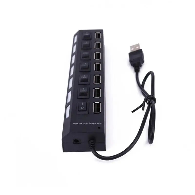 Concentrador USB 2.0 Splitter, Hub de datos USB de 7 puertos con interruptores individuales de encendido/apagado y luces para computadora portátil, PC, computadora, negro, blanco