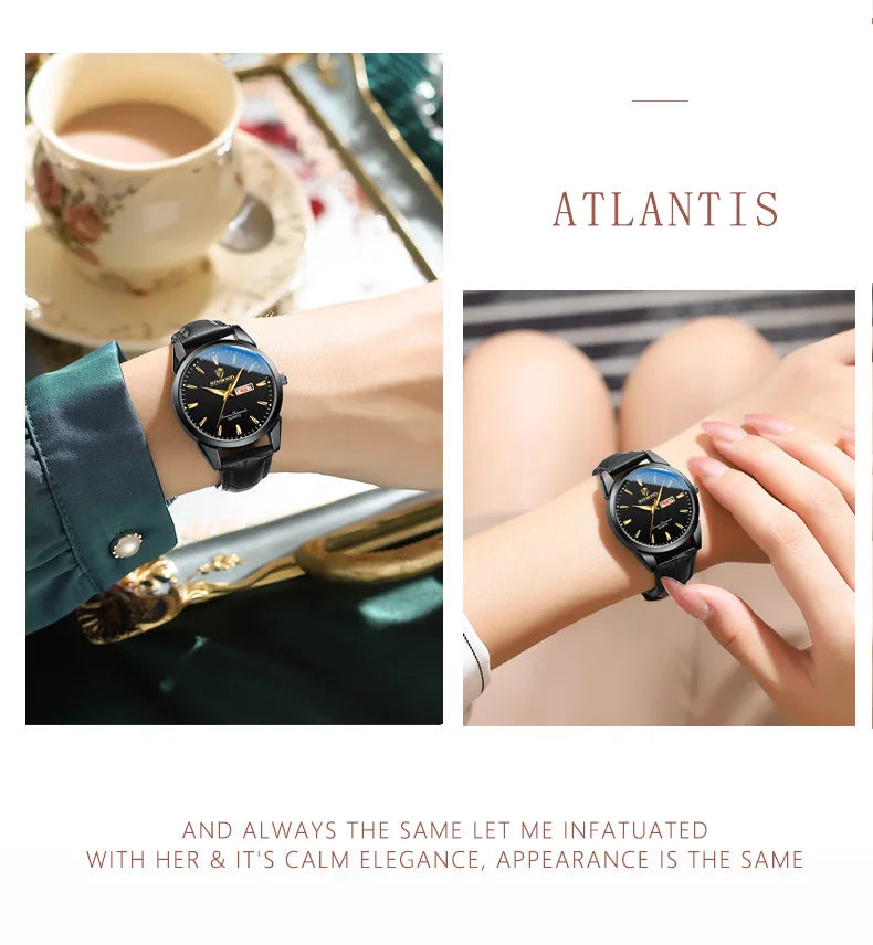 Hombre Reloj Superior Marca de Lujo Reloj de Pareja para Mujer Hombre Reloj Impermeable Calendario Masculino Relojes de Pulsera de Cuarzo Correa de Cuero Señoras