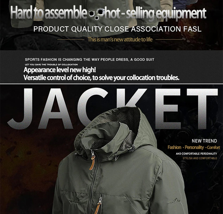 Chaqueta de invierno a la moda con capucha, chaqueta de camping y senderismo, chaqueta informal impermeable para hombre, cortavientos, ropa de abrigo para hombre