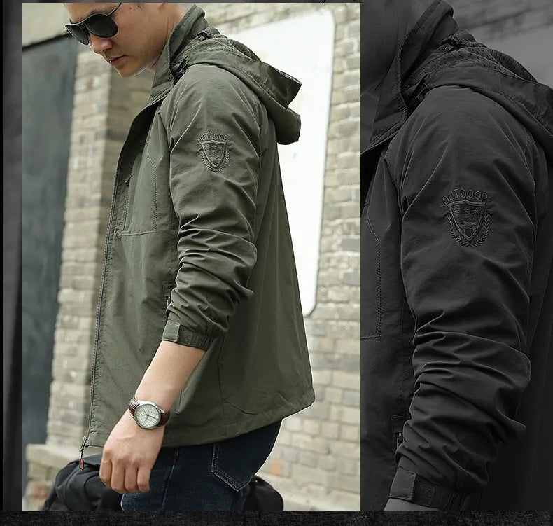 Chaqueta de hombre para senderismo y camping al aire libre, impermeable, cortavientos con capucha, abrigo informal nuevo de otoño, chaqueta táctica militar para hombre 6XL