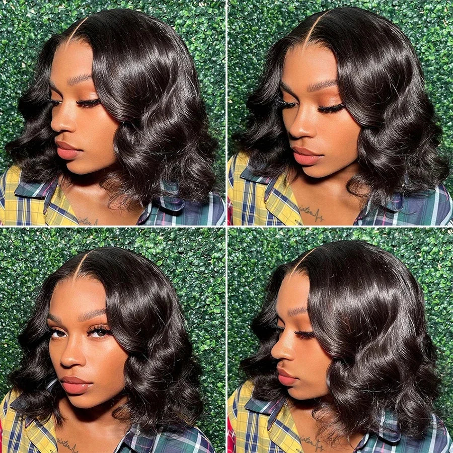 Peluca Bob 13x4 Body Wave sin pegamento Cabello humano Brasileño Lista para usar Peluca frontal de encaje 7x5 Precortada Sin pegamento para mujeres Pre-arrancada