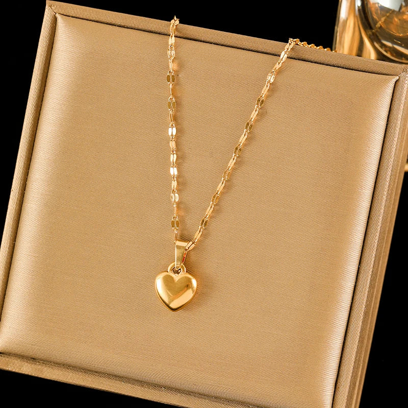 EILIECK 316L Stainless Steel Heart Love Pendant Necklace For Women Fashion New 18K Gold Plated Neck Chain Jewelry Collar Gift
