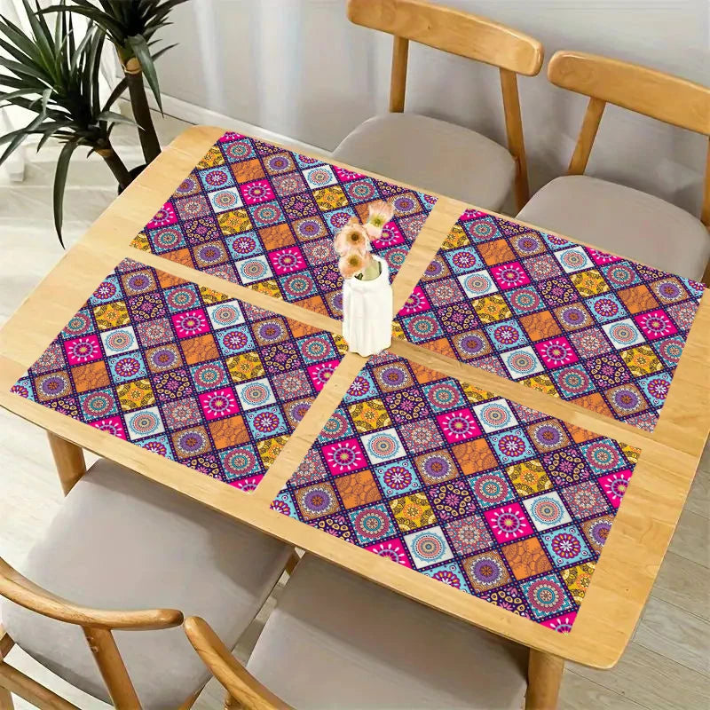 Lot de 4 sets de table bohème mandala, motif ethnique mexicain traditionnel avec carreaux géométriques, motif floral bohème, 30 x 40 cm