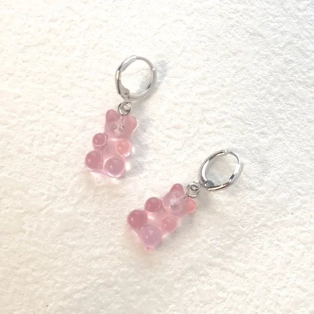 Pendientes colgantes de oso de gominola de acrílico bonitos para mujer, pendientes de aro de oso arcoíris CZ, joyería dulce de niña, moda coreana 2022