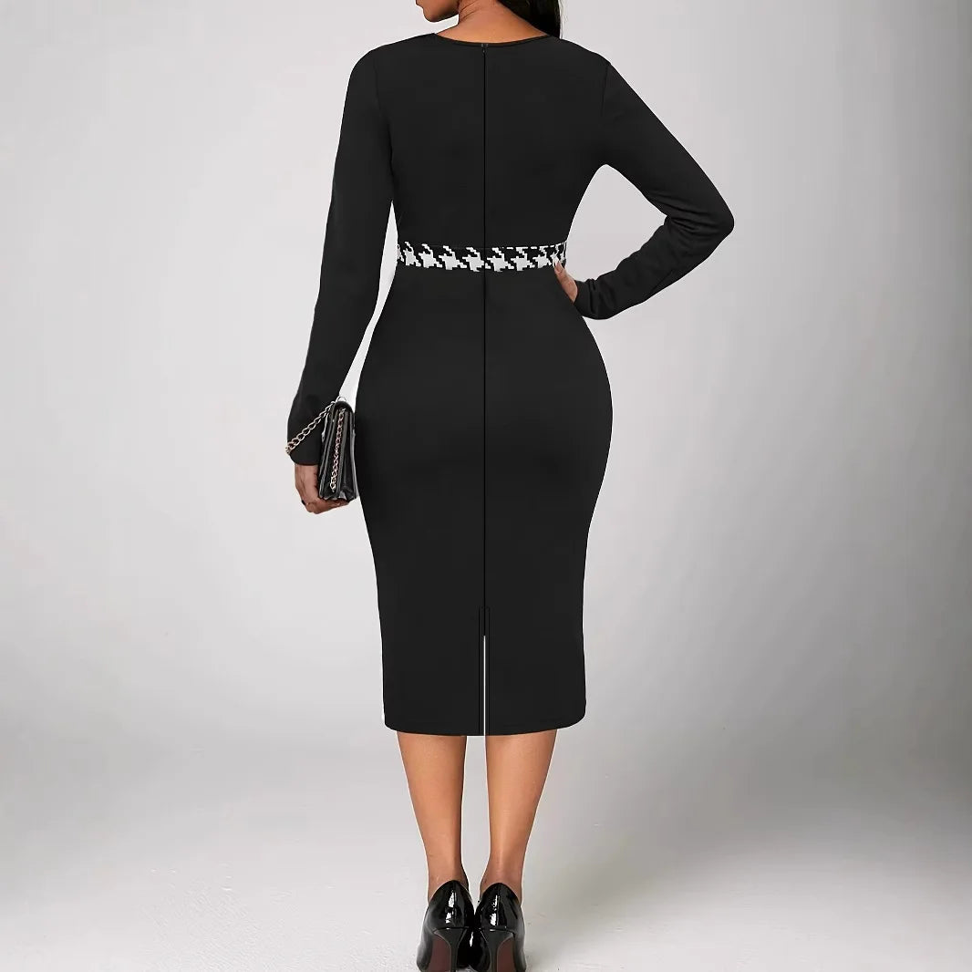 Retro Houndstooth Bodycon Dress