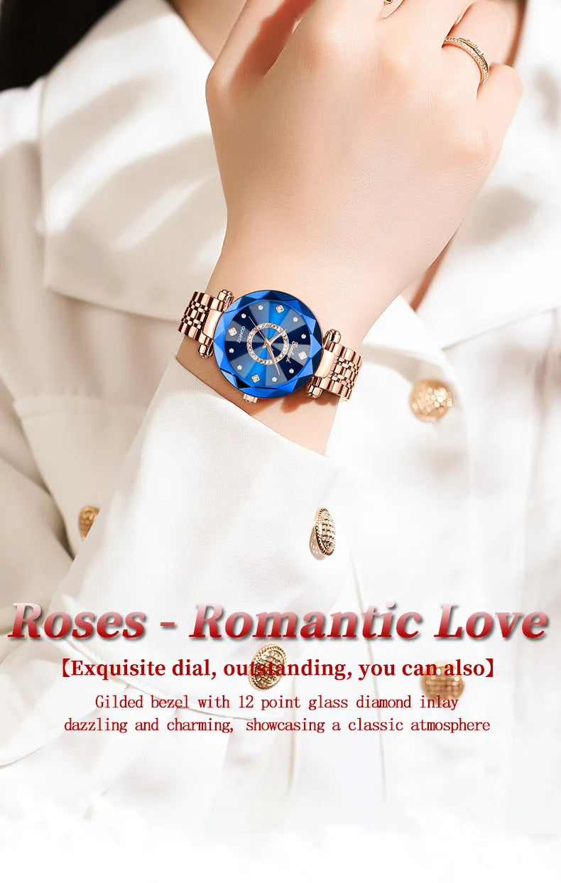 Reloj de Mujer de Lujo Ligero a la Moda con Diamantes, Reloj de Cuarzo Elegante Impermeable V005